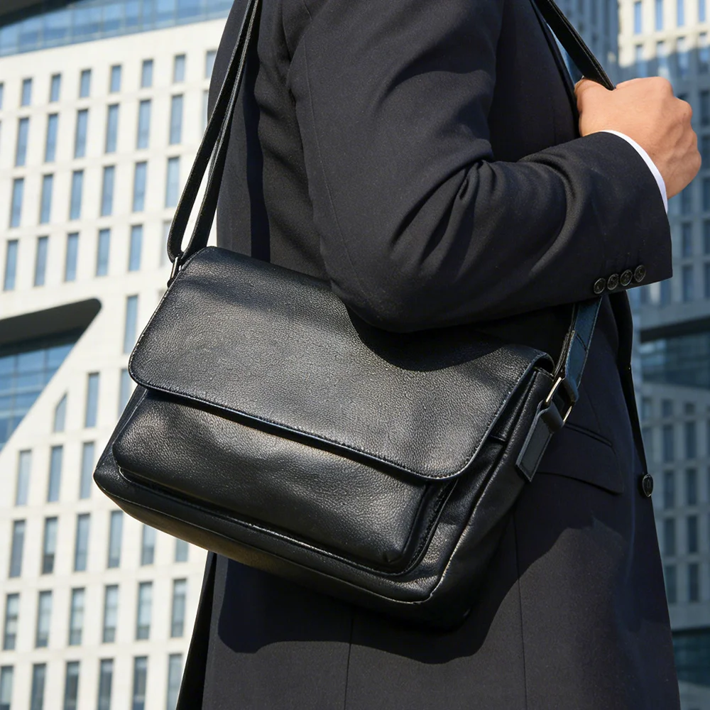 New Fashionable and Versatile Men's Leather Shoulder Bag, Women's Casual Crossbody Bag, Cowhide iPad Bag