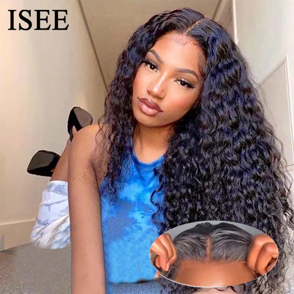 ISEE Hair 6X4 Lace Closure Wigs Curly Human Hair Wig Glueless HD Lace Front Water Wave Wigs Pre Cut PrePlucked Brazilian Hair