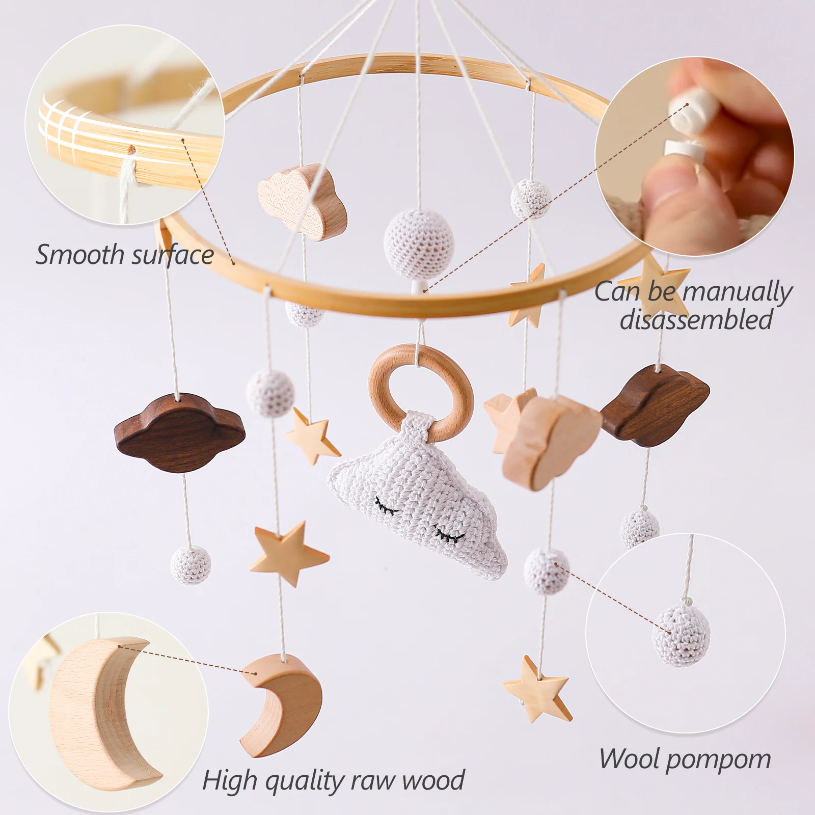 Baby Holz Wolke Anhänger Bett Glocke Mobile Hängen Rasseln Spielzeug Aufhänger Krippe Mobile Bett Glocke Holz Spielzeug Halter Arm Halterung kid Geschenke