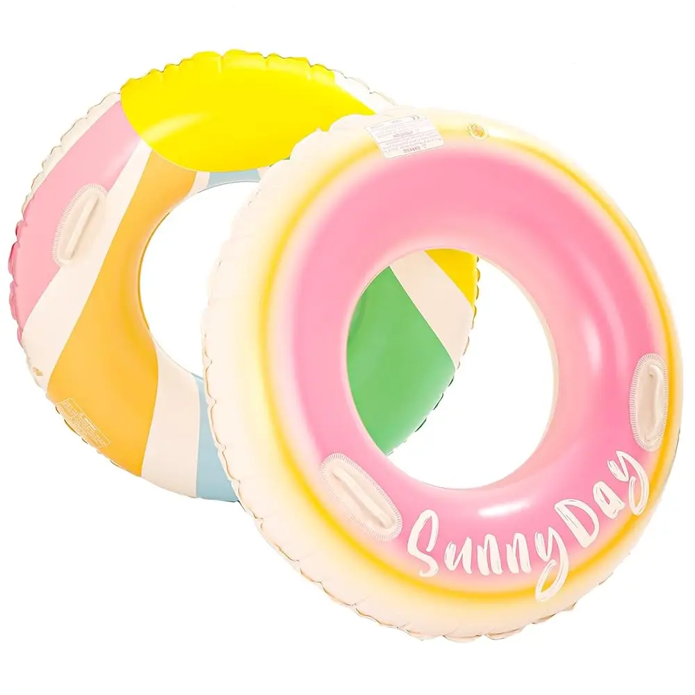 

Набор из 2 больших надувных плавательных кругов для взрослых, 36 дюймов, розовые, с ручками, для летнего плавания