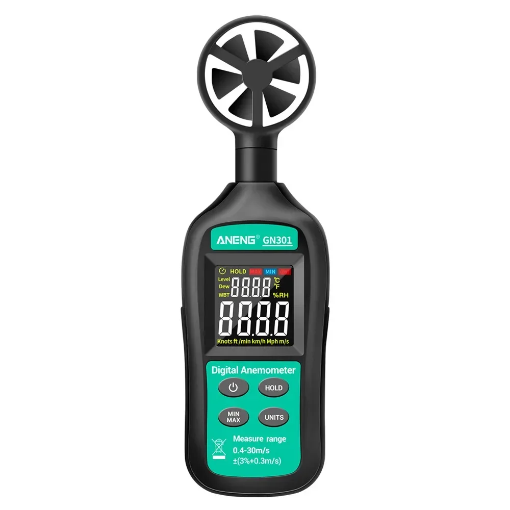

For ANENG GN301 Digital Anemometer 0-30m/s Wind Speed Meter Anemometro with LCD Backlight Display -10 ~ 45C Temperature Tester
