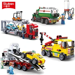 2024 Sluban City Building Block Garbage Dump Truck Tanker Car Cargo Freight Truck Engineering Vehicle Modern Model Brick Kid Toy