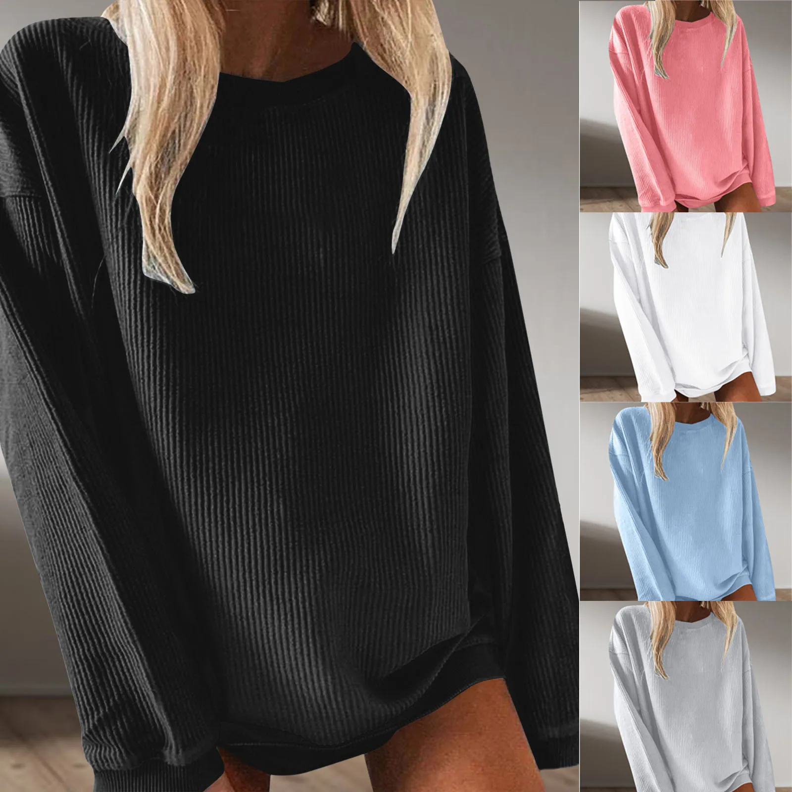 Women\'S Oversized Sweatshirt Solid Color Crew Neck Pullover Autumn Long Sleeve Tracksuit Korean Streetwear Hoodies кофта женская