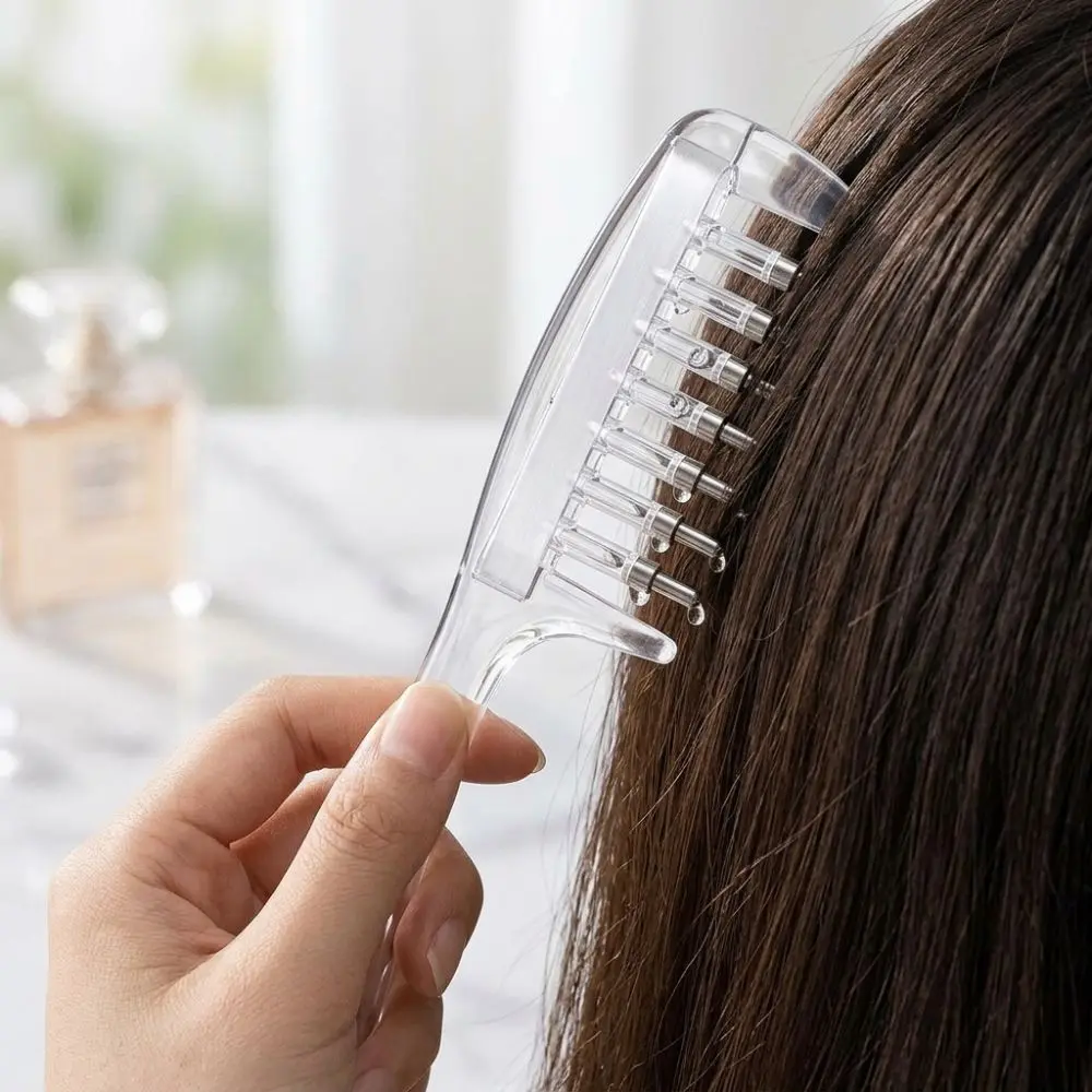 Transparent Scalp Liquid Guide Comb Anti-Static Anti-Frizz Hair Oil Applicator Comb Even Flow Anti-Leak Essential Oil Applicator