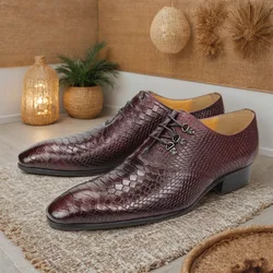Classic Oxford Serpentine Low Heel Print Men Shoes Formal Leather Lace Up Men's Shoe Social Male social Wedding Dress designer