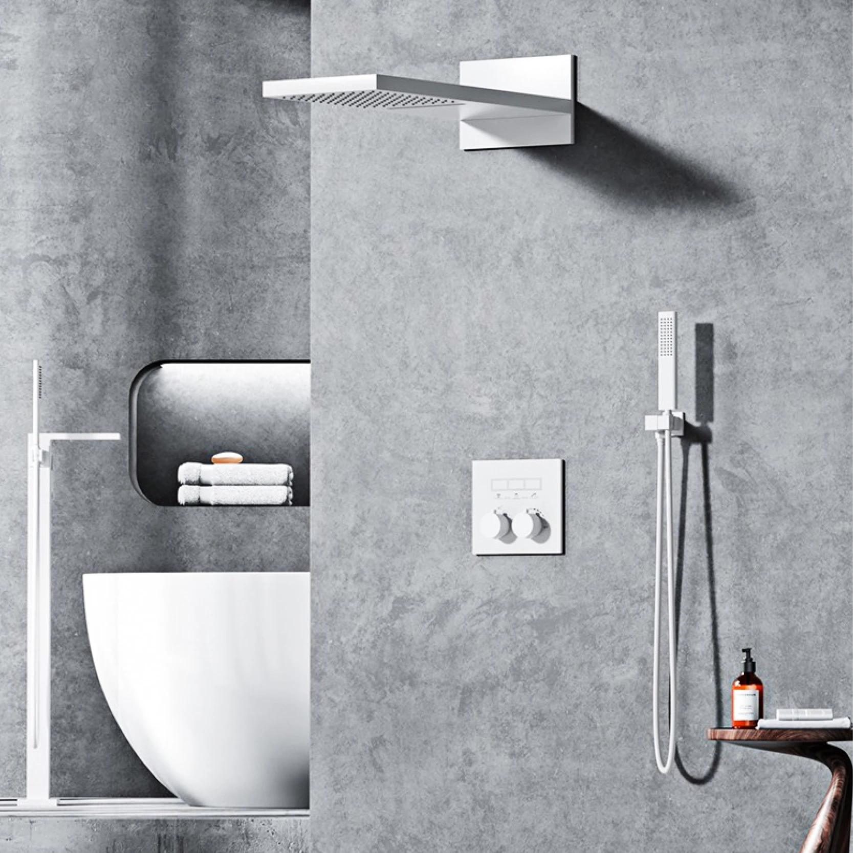 Luxury gun gray brass thermostatic shower system with wall mounted design Embedded faucet for hot and cold water bathroom