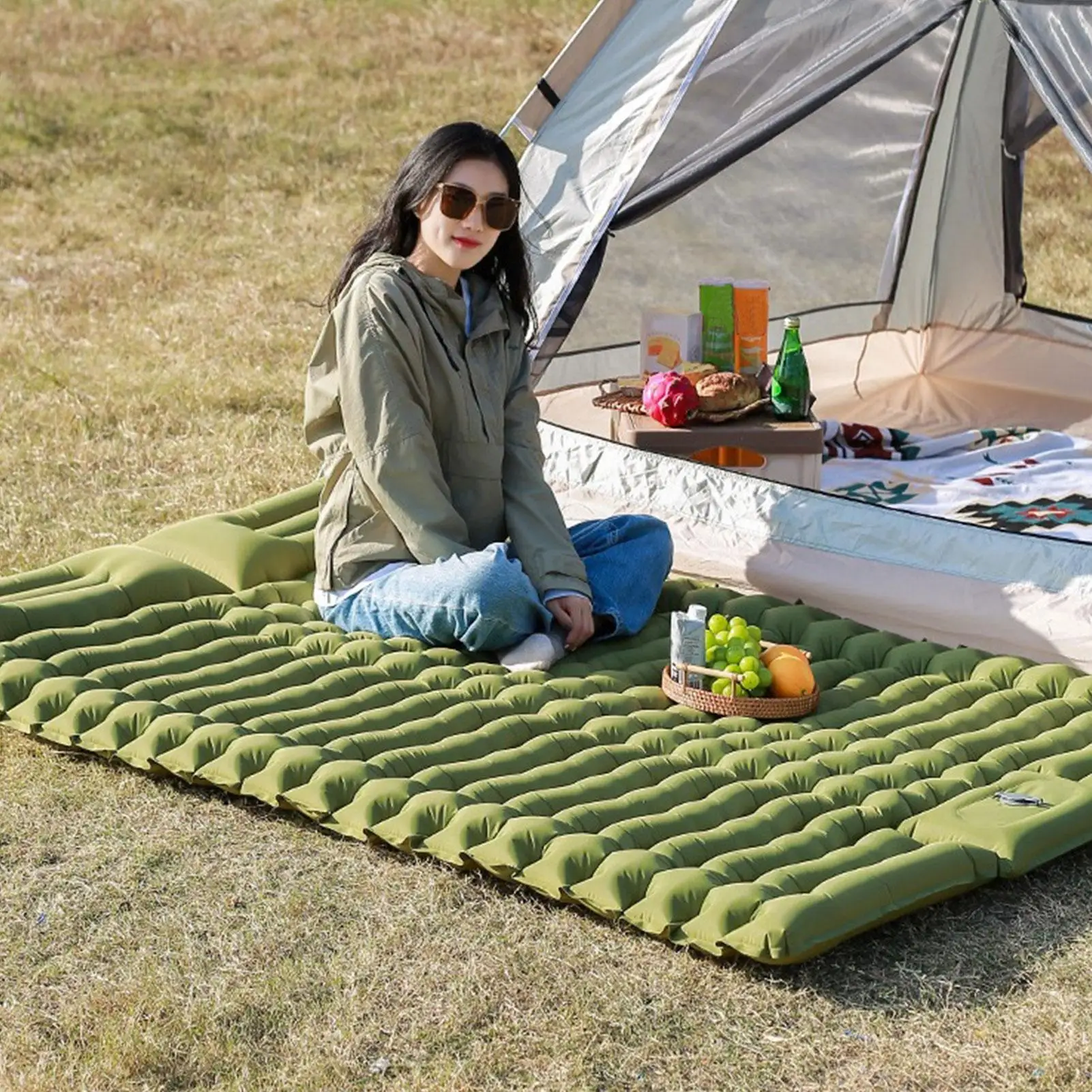 

Camping Pad Double Portable Sleeping Pad For Camping Extra Thick Lightweight Sleep Mat With Built-in Foot Pump Inflatable Tent