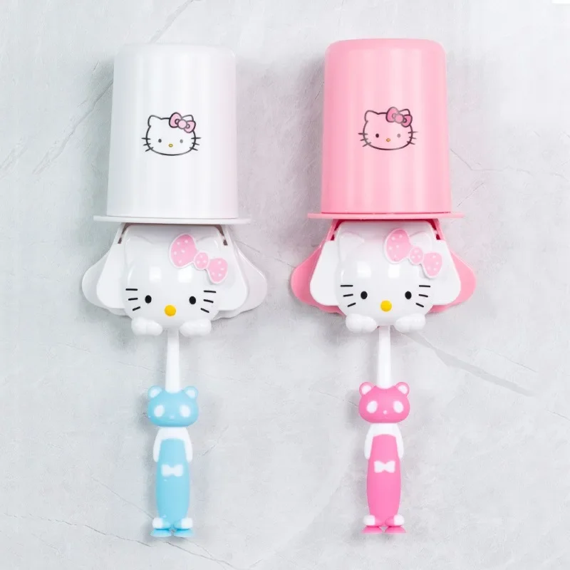 

Sanrio Cartoon bath style Hello Kitty toothbrush Holder Wash Cup Set Anime KT Cat toothbrush storage cup children's holiday gift