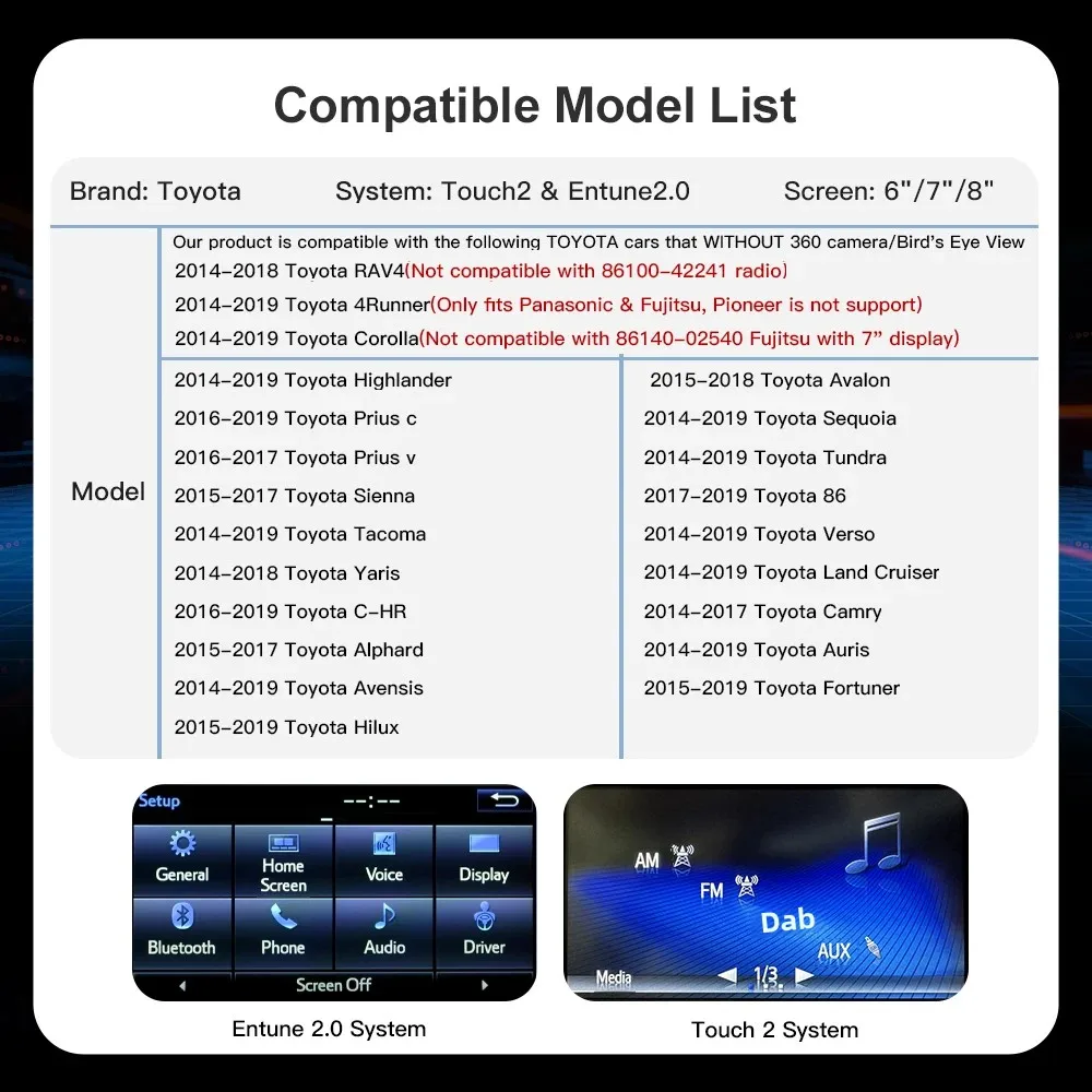 Wireless CarPlay Android Auto for TOYOTA Touch2 Entune 2.0 Highlander Tundra Sienna Prius Yaris Camry CHR Module Decoder AirPlay