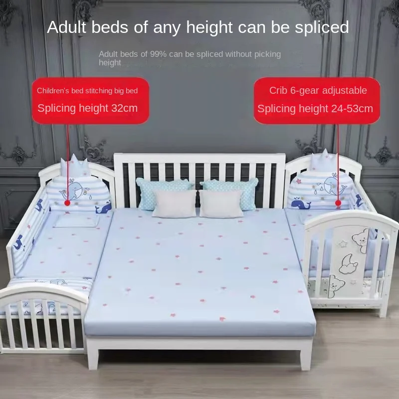 Baby crib multifunctional bb baby bed solid wood paint-free rocking bed newborn movable children splicing big bed.