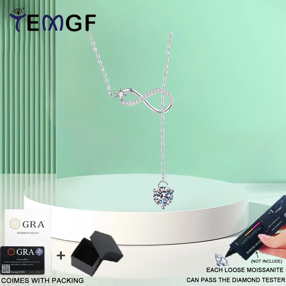 

TEMGF 6.5mm Moissanite Pendant Necklace 925 Sterling Silver Adjustable Chain for Women Charm Sparkling Fine Jewelry With GRA