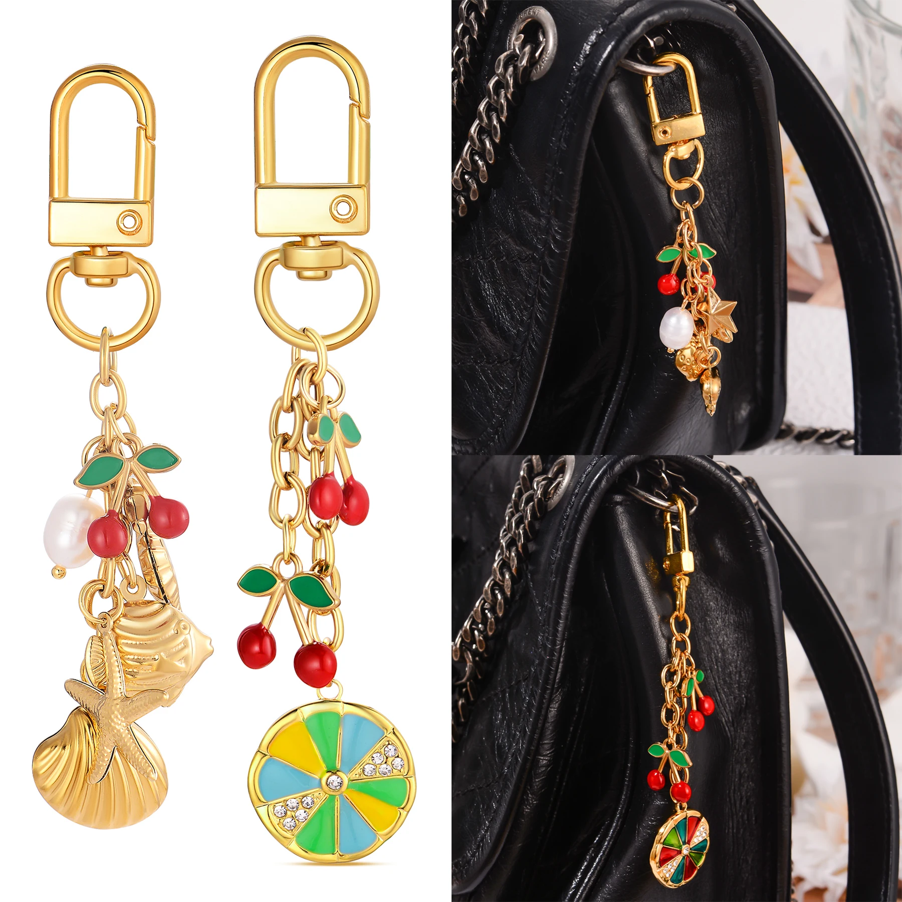 

10Pcs Stainless Steel Fashion Keychain Marine Biology Series Handbag Earphone Box Accessories for Women Girls Gift