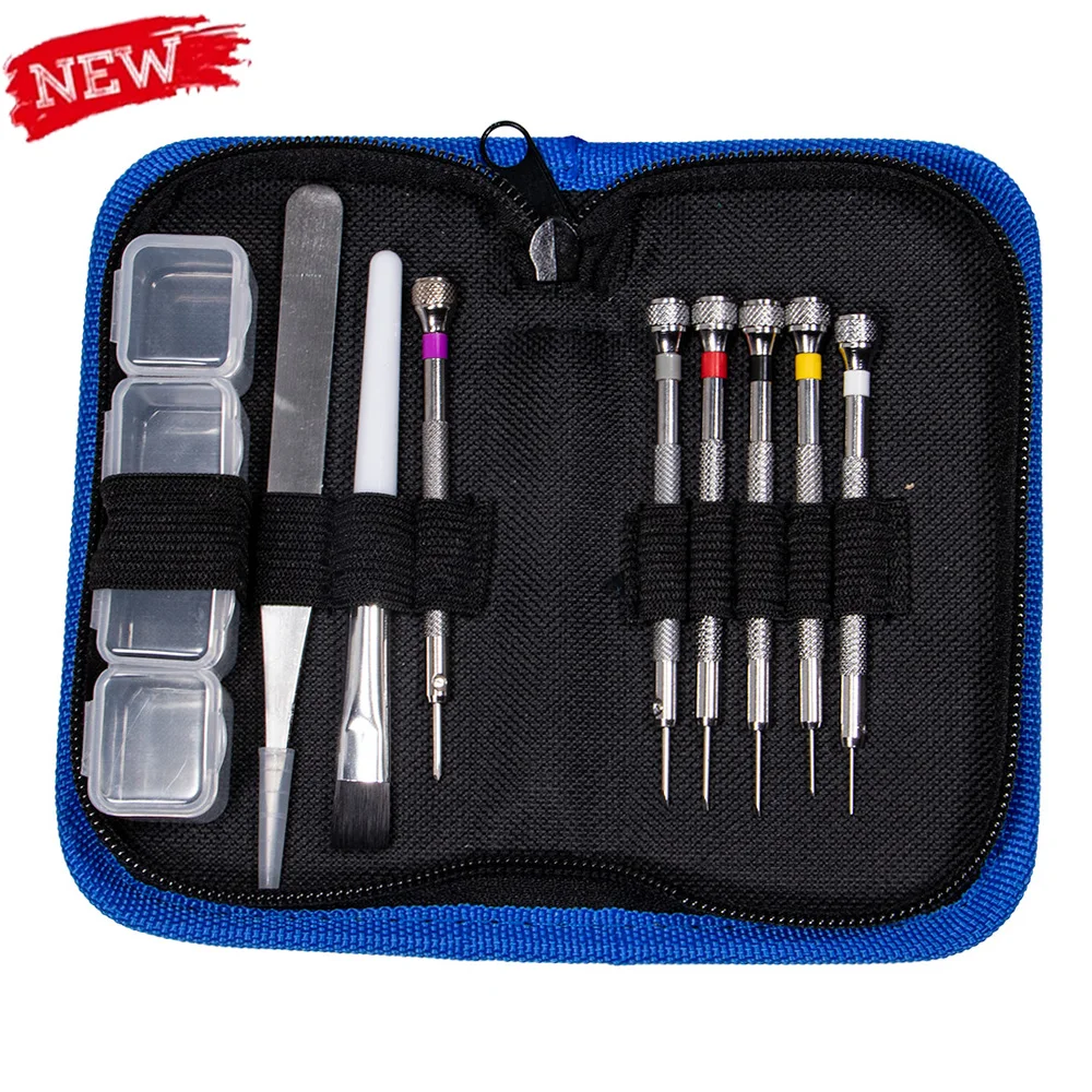 9-in-1 Repair Tools Screwdriver Empty Cassette Bag Set Soft-bristle Brush Tweezers Durable Clock Watch Repair Tool Kit Bags