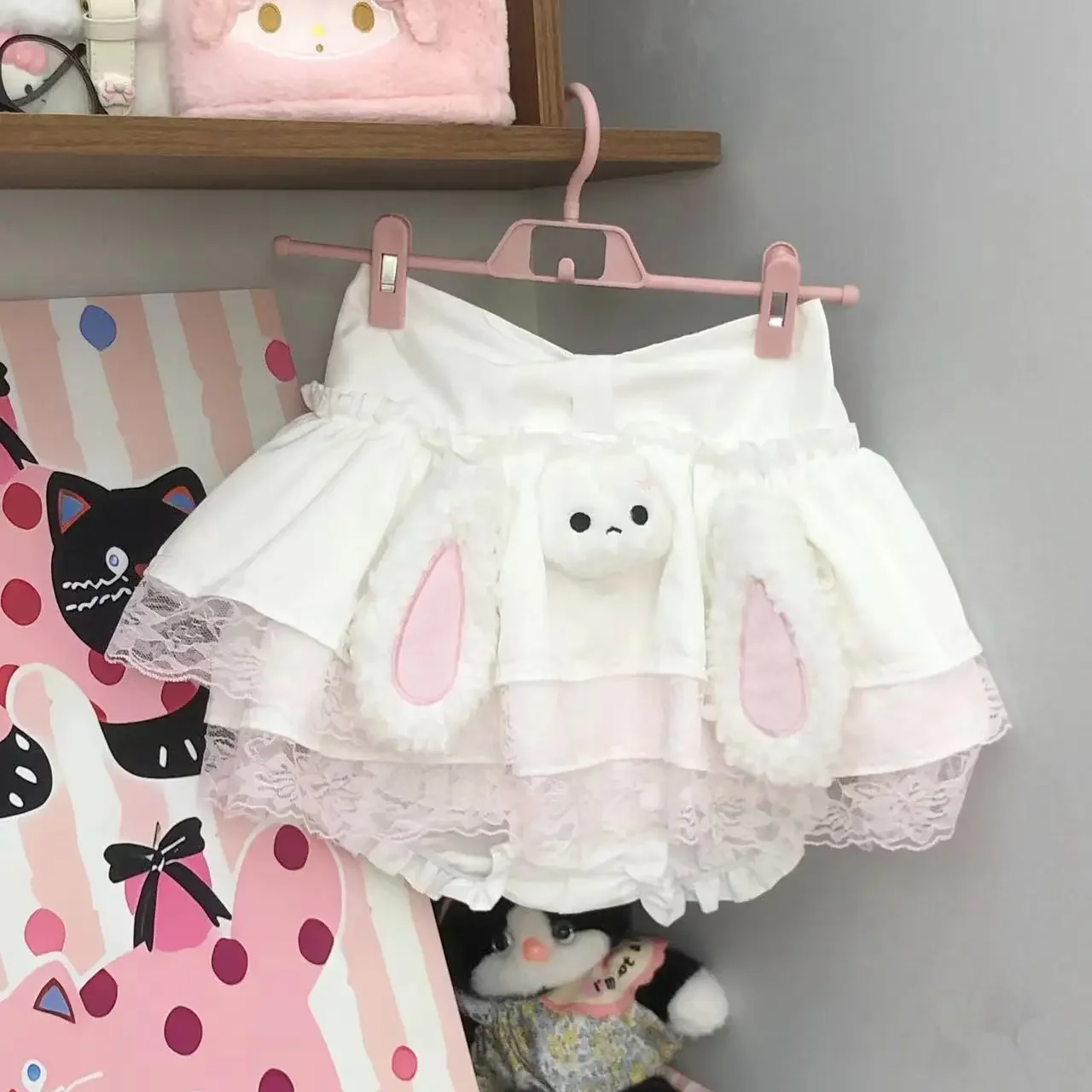2026 New Japanese Sweet Cake Skirts Cute Ear Bunny Simple Sweet Skirt Lolita Lace Design Jupe Y2k Ball Gown Dress