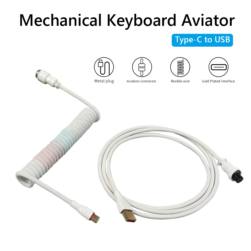 C 타입 USB 1.8M 기계식 키보드 코일 케이블 와이어, 기계식 키보드 항공 커넥터 나선형 파라코드 액세서리