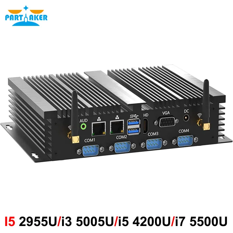 Fanless Mini Pc Core I7 5500u I5 4200u I3 5005u 2955u Industriële Robuuste Computer Dual Lan 2 X Com 6 X Com Hdmi Vga Wifi Win10