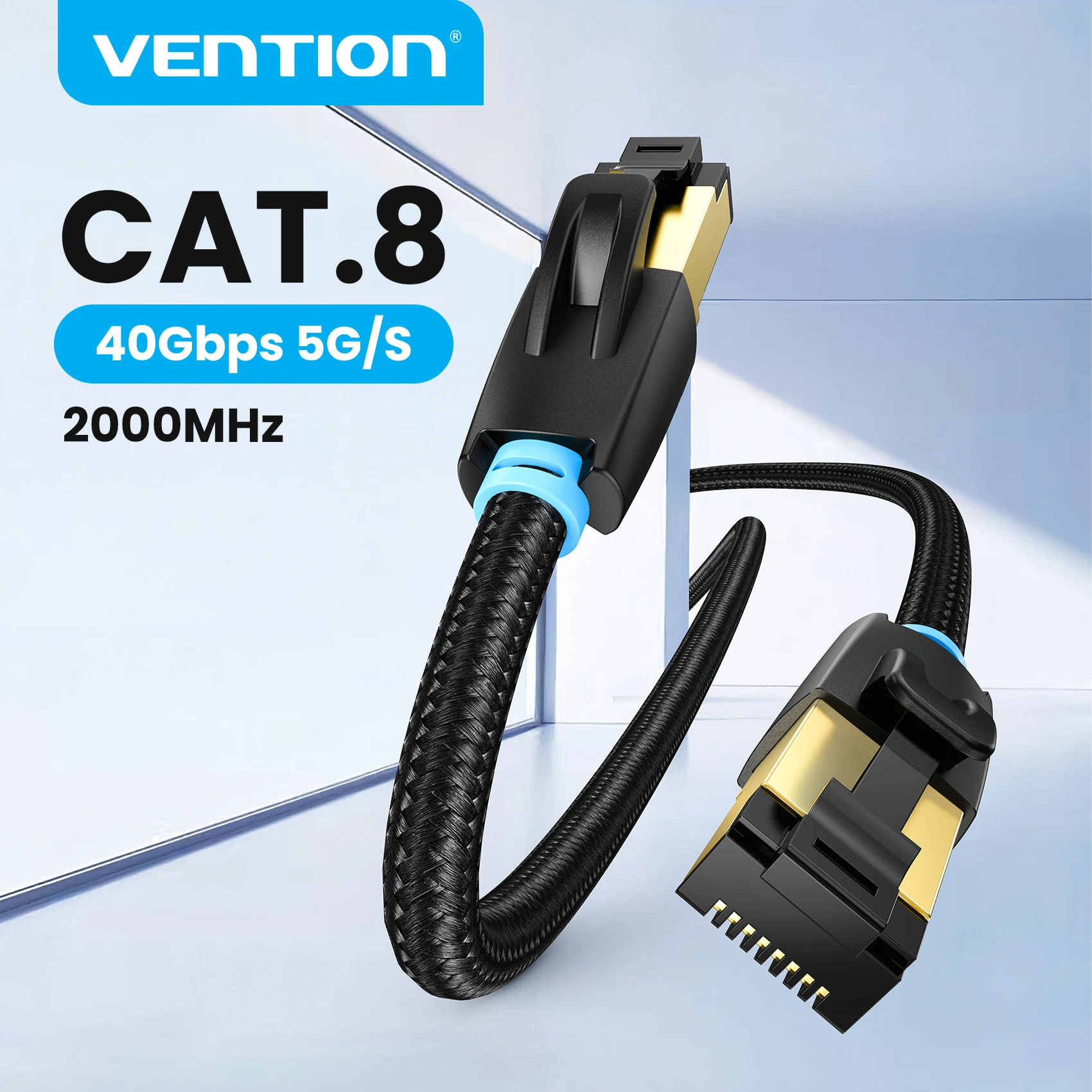 Câble Ethernet Cat8 Vention STTP 40 Gbit/s 2000 MHz Cat 8 RJ45 Cordon de raccordement réseau LAN pour routeur Modem Internet Câble Ethernet RJ 45