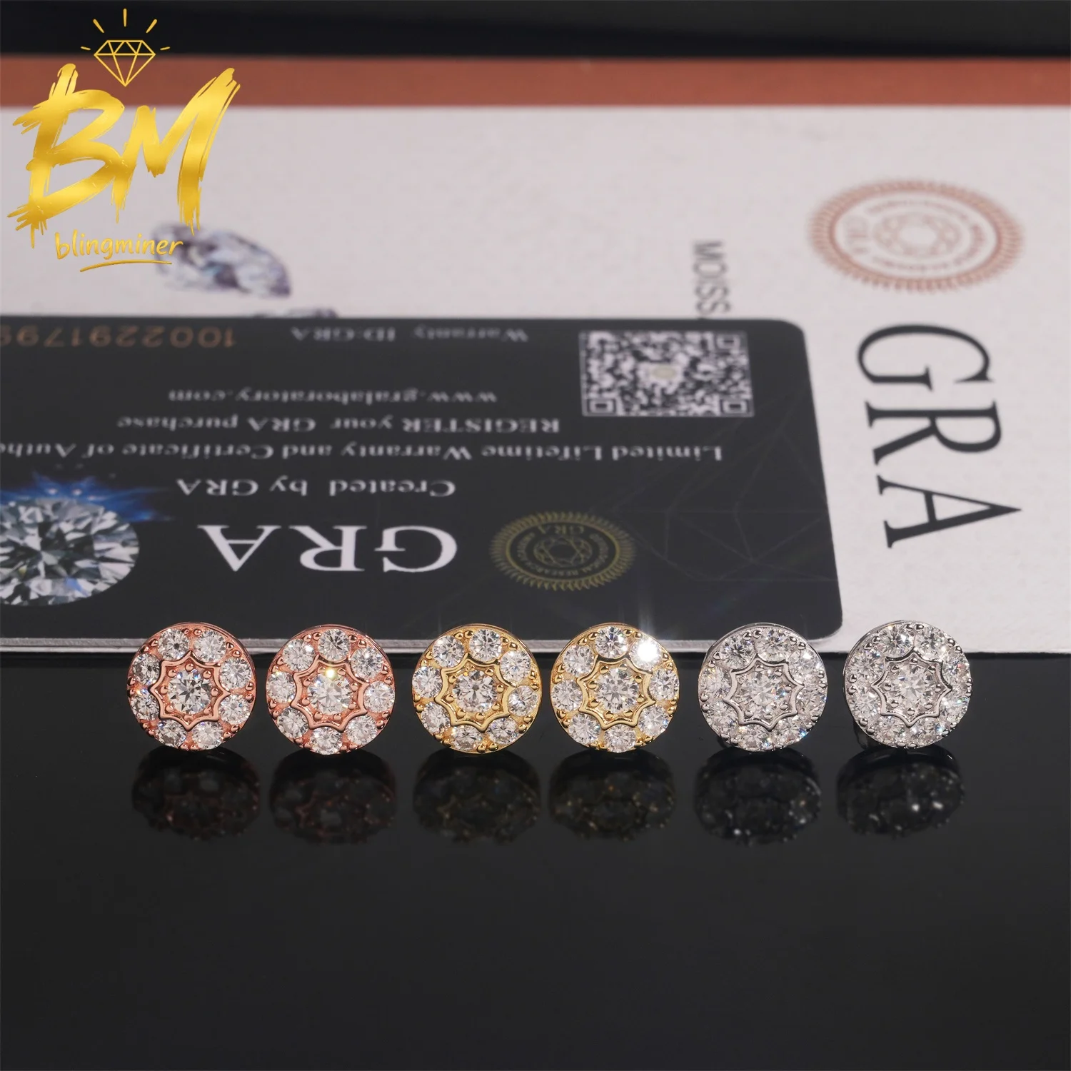 Blingminer 10mm Round VVS Moissanite Earrings For Men Women S925 Silver Ear Studs Jewelry Pass Diamonds Tester GRA Free Shipping