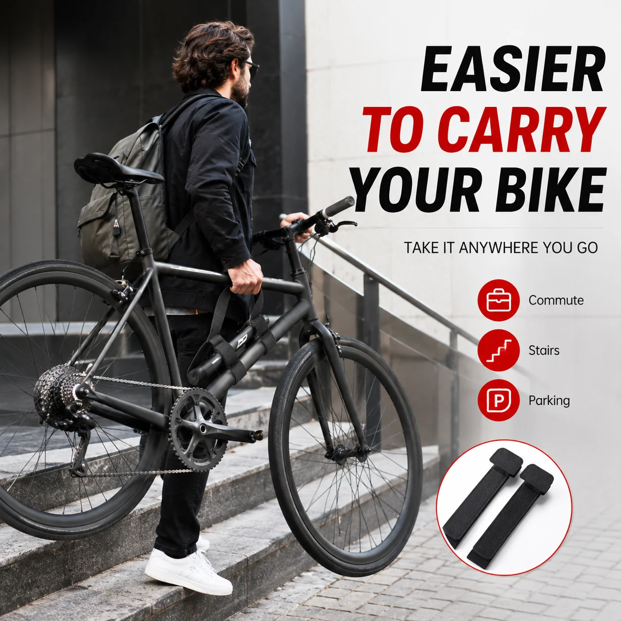 PINMOAP 1/2/3/5PCS Portable Bike Carrying Strap Bicycle Shoulder Sling Handle Belt Anti Slip Adjustable For Mtb Folding Cycling view 4