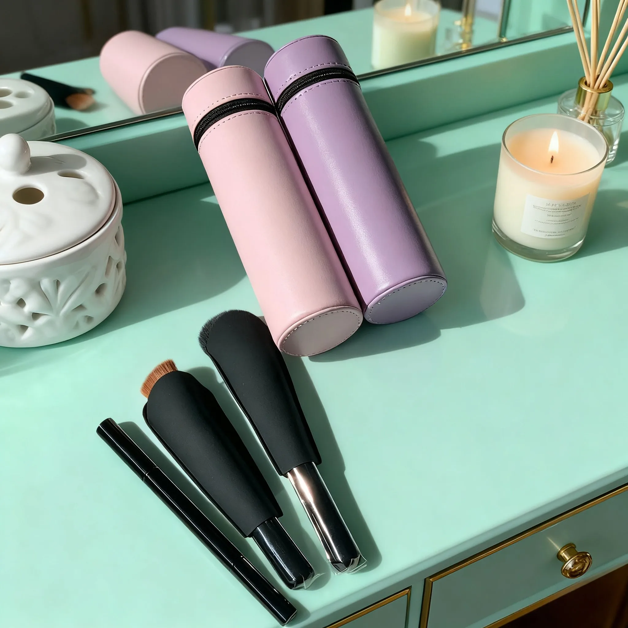 Limited Edition Makeup Brushes Set Luxury Calfskin Travel Bag Blush Brush Dual-use Foundation Brush Double-head Eyeshadow Brush