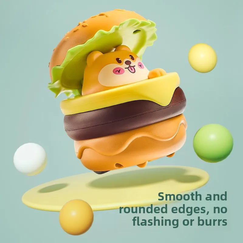 Peuter Druk en Glijbaan Hamburger Auto Speelgoed Inertie Trek Auto Speelgoed Cartoon Beer Kat Hond Hamburger Vorm Druk Glijbaan Speelgoed
