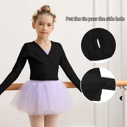 Girls Basic Team Ballet Wrap Top Long Sleeve Dance Cardigan for Toddlers with Waist Self Tie and Classic Front V-neck Sweater