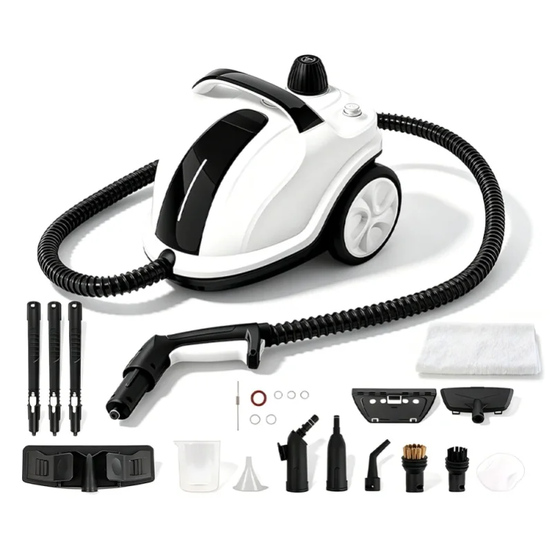 Podofo 2000W Hochleistungs-Dampfreiniger 5 Bar Hochdruck 2,0L Edelstahlkessel Chemikalienfreier Boden-Dampfreiniger Komplettes Zubehörset für Fliesen, Fugen, Fenster, Polster,