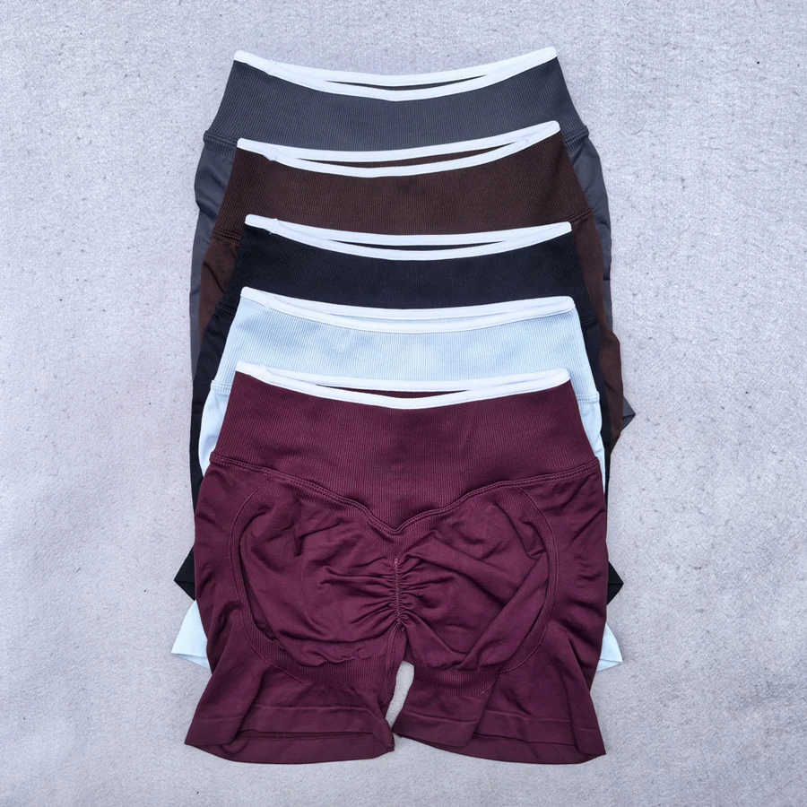 Solid Color Seamless Shorts Women Workout Scrunch Butt Lifting Yoga Shorts High Waist Fitness Biker Running Bottom GYM Shorts