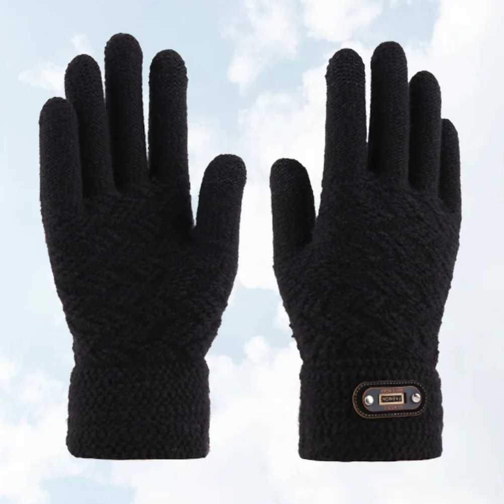 1 زوج قفازات شاشة اللمس محبوك الشتاء الرجال قفازات دافئة دائم لينة مرنة يندبروف الأسود الشتاء الملحقات