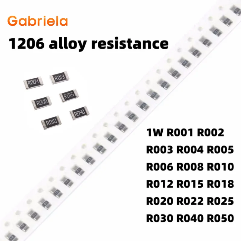 Resistencia de aleación de 50 piezas 1206, 1W, R001, R002, R003, R004, R005, R006, R008, R010, R012, R015, R018, R020, R022, R025, R030, R050, 1%