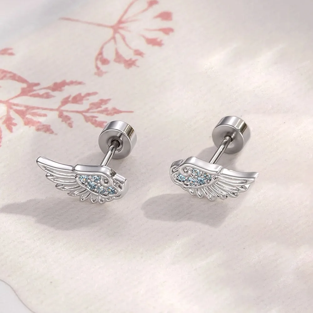 Fashion Silver Color Wing Stud Earrings Luxury Sparkly Crystal Ear Stud Zircon Exaggerated Ear Ring Jewelry Gifts