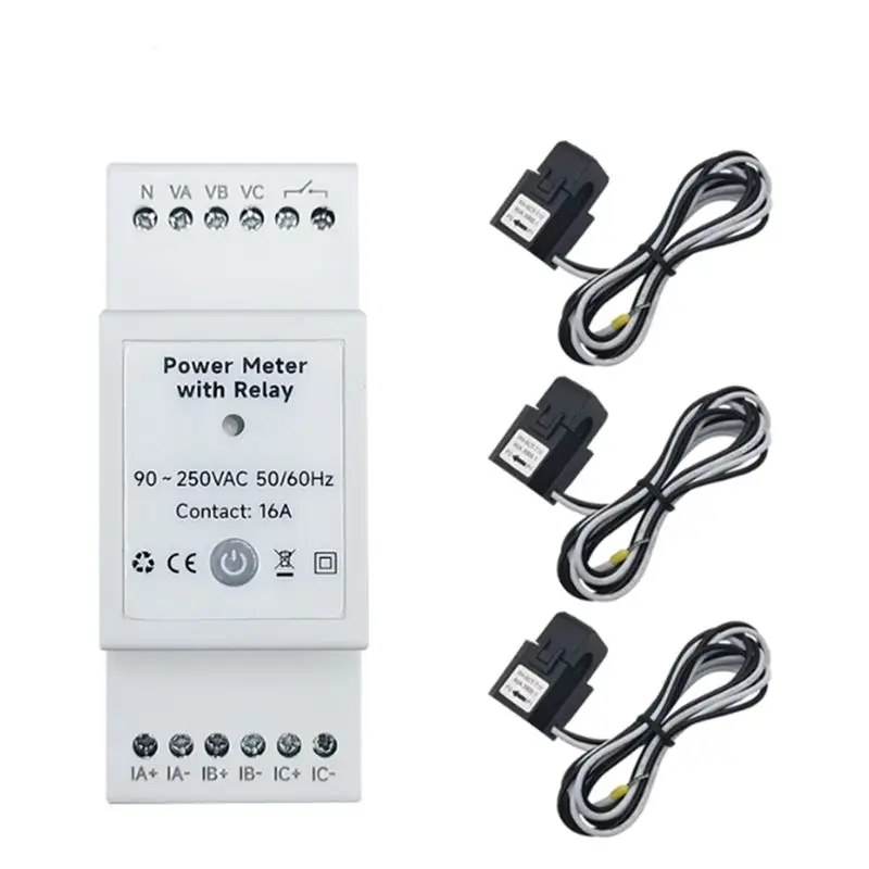 [NEWA76K!】 Tuya Smart Wifi 3 Phase Energy Monitor With 80A Clamp CT Bidirectionl App Monitor Power Consumed&Electricity Statisti
