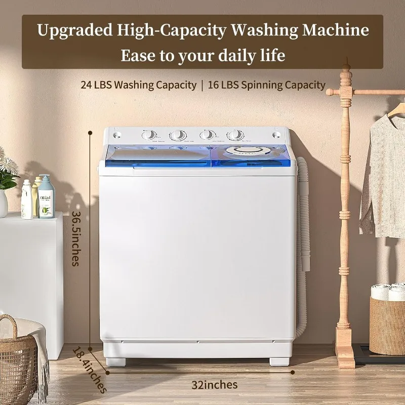 Portable Washing Machine, Twin Tub Laundry Compact Washer spinner Combo with 40lbs capacity,24Lbs Washer and 16Lbs Spinner dryer