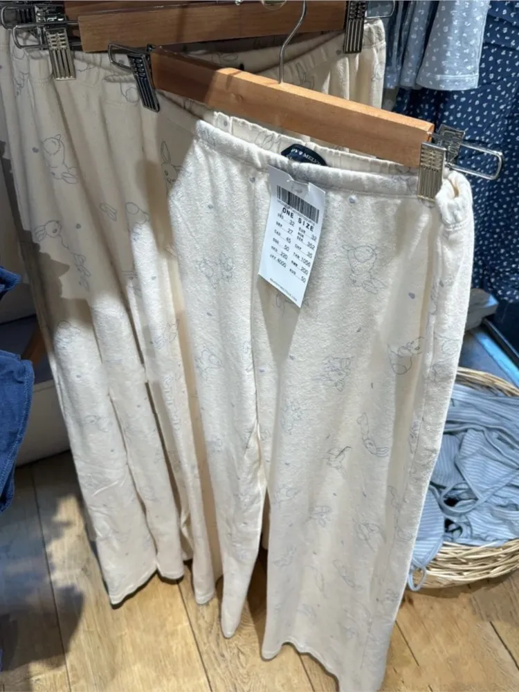 Amerykańskie proste spodnie w stylu retro mały nadruk królika śliczne eleganckie długie spodnie bawełniane w pasie Homewear w stylu Casual, letnia spodnie damskie