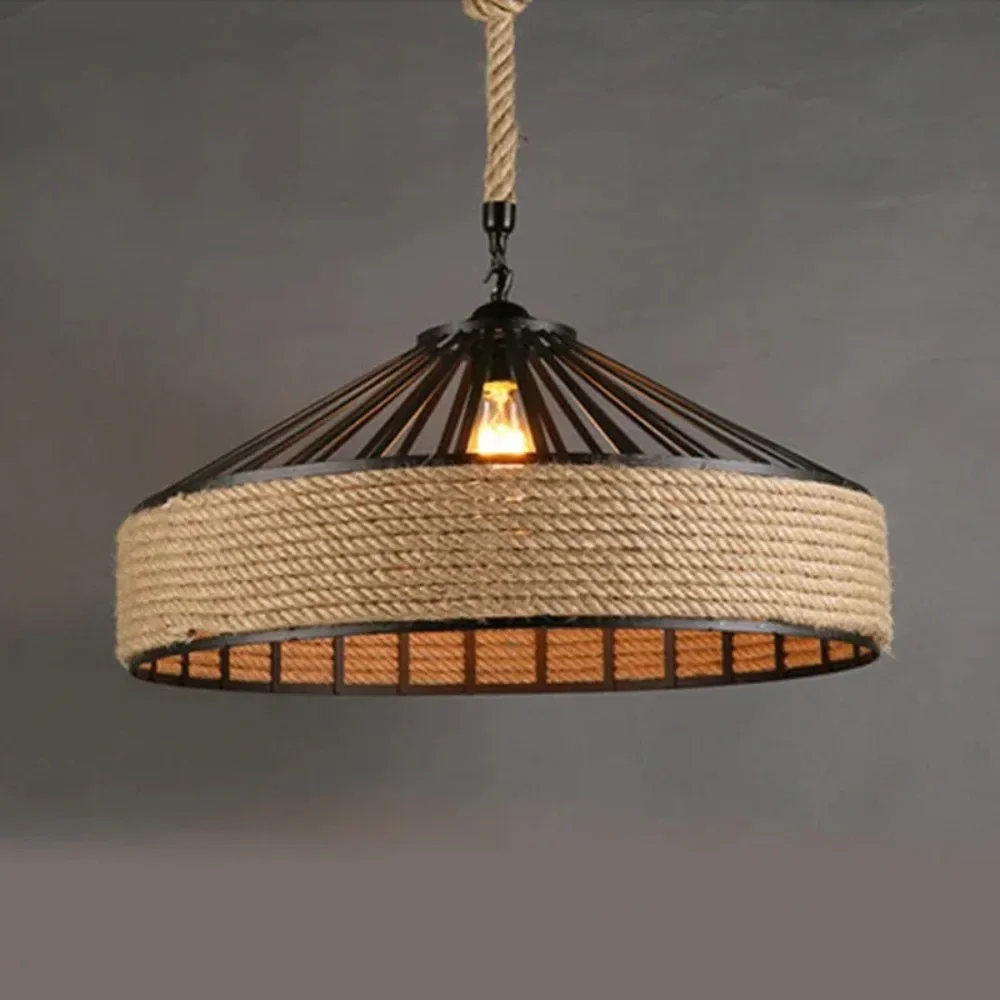 JOYINLED 30/40CM Vintage Hemp Rope Pendant Light E27 Rustic Hanging Lamp for Corridor Bedside Dining Table Office Playroom Decor