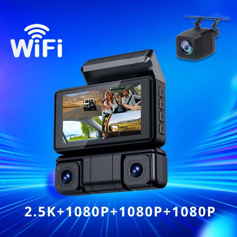 2026 Newest Car Dash Camera 4 Lens 2.5K+1K*3 Car Digital Video Recorder Wifi APP DashCam 3inch IPS Display Utra HD Car Cameras