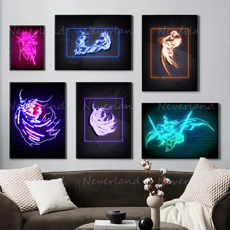 Popular Role-playing Game Series Retro Neon Abstract Posters Canvas Painting and Print Wall Art Picture for Game Room Wall Decor