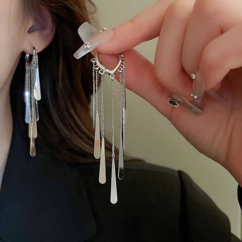 925 Sterling Silver Long Tassel Earrings Luxury Ear Hoop for Women Fine Jewelry Wedding Party Gifts Cute Accessories