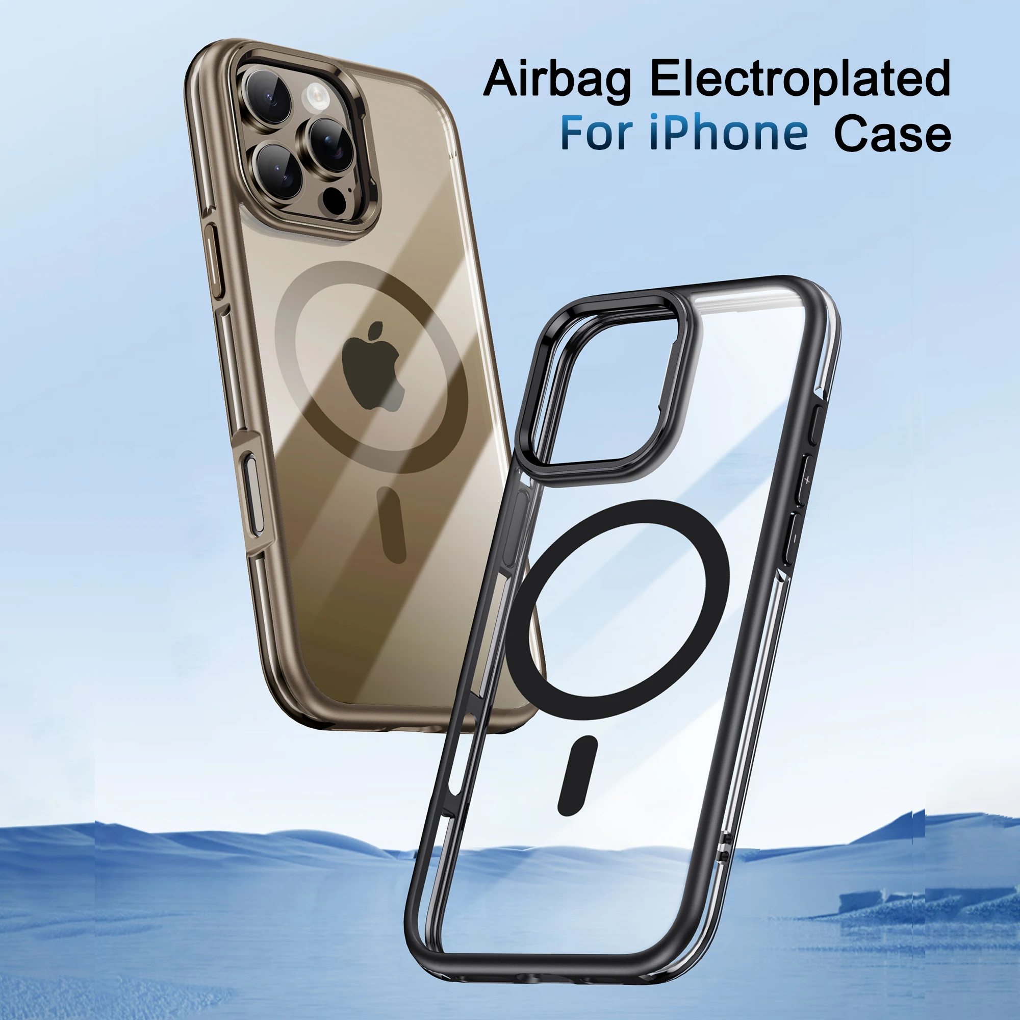 IPAKY for iPhone 16 Magnetic attraction Case 16 Pro Plus HD Clear Anti-yellow Shockproof Charging Case 16 Pro Max electroplate