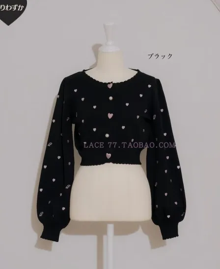 Mine Style Frauen Pfirsich Herz bestickt niedlichen einreihigen Strickjacke Mädchen Lolita kurze Pullover Tops