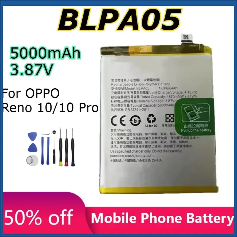 5000mAh BLPA05 Mobile Phone Batteries for OPPO Reno 10/10 Pro Large Capacity Lithium Battery Fast Delivery+Free Tool