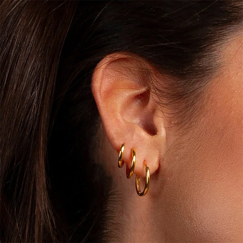 Minimalist Circle Hoop Earrings Unisex 18K Gold Plated Stainless Steel 12 16 20mm Size Options Simple Daily Stackable Ear Jewelr