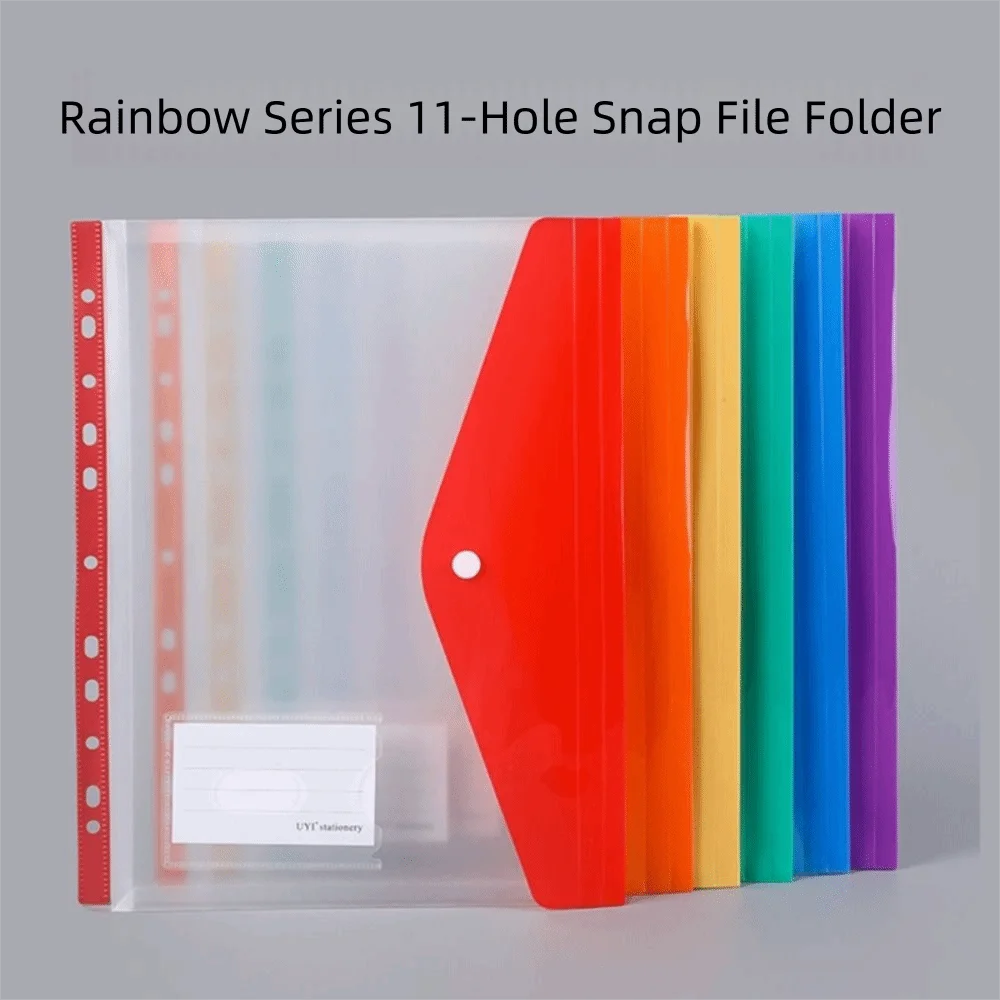 

6 pcs Colorful Plastic Binder Folders A4 Clear Punched Pockets Snap Closure 11 Holes Label Loose-Leaf School