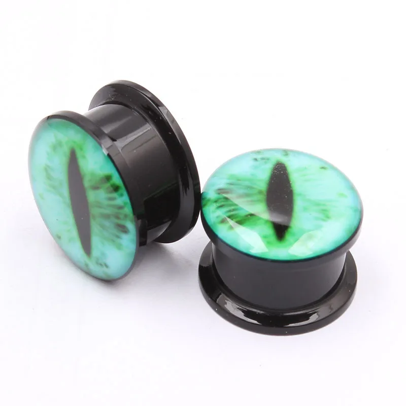 A Pair of Personalized Punk Green Eyes Dragon's Eye Acrylic Screw-in Ear Expansion Ear Tunnel Plug Expander