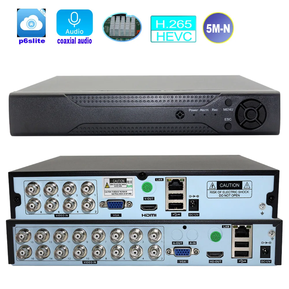 8CH/16CH 5 in1 Hybrid DVR NVR Coaxial H.265 for 5MP-12.5fps 1080P AHD Cameras TVI CVI CVBS CCTV Video Security IP Camera System