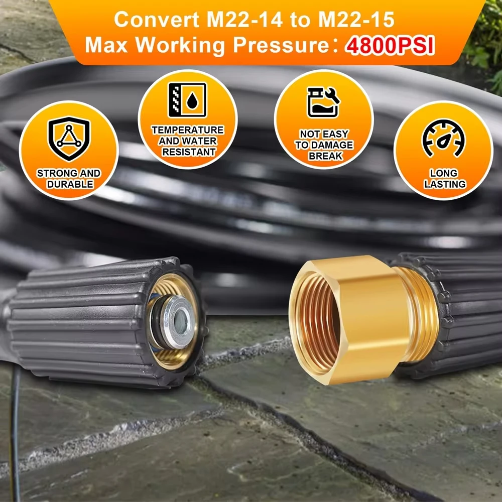 Pressure Washer Coupler M22 15mm Female Thread to M22 14mm Male Quick Fitting For Washer Gun Connection Hose Nozzle Car Wash