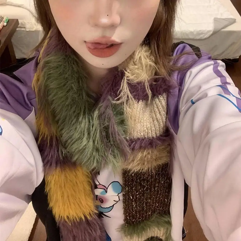 

Winter Striped Knitted Scarves For Women Y2K Rainbow Thin Narrow Scarf Shawl Female Warm Neck Scarf Shawl Wear Party Photo Props