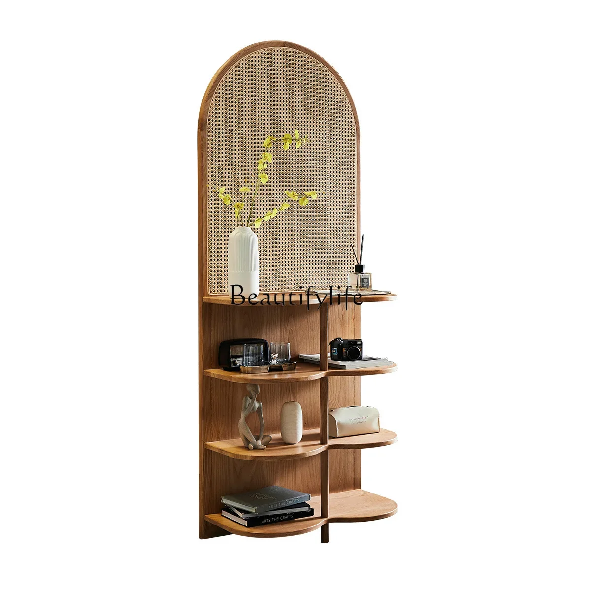 Japanese-style solid wood screen partition, living room, homestay rattan rack, cover magazine storage, bookshelf