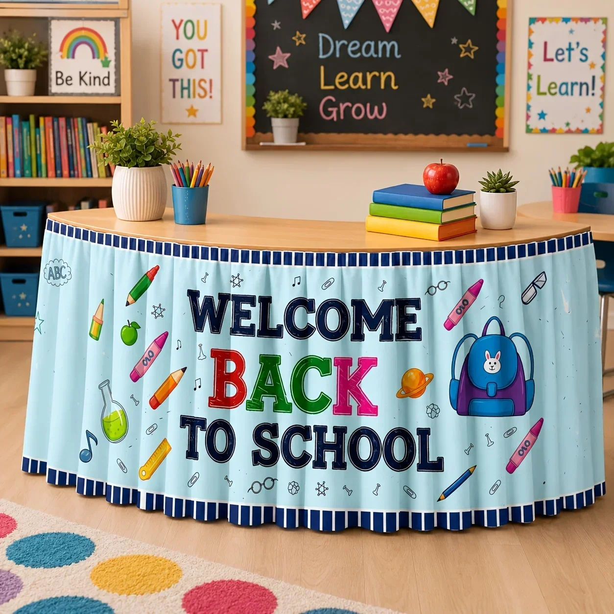 Send a tablecloth. 1-piece school-themed tablecloth with printed design, featuring distinctive colored pencils.xzj