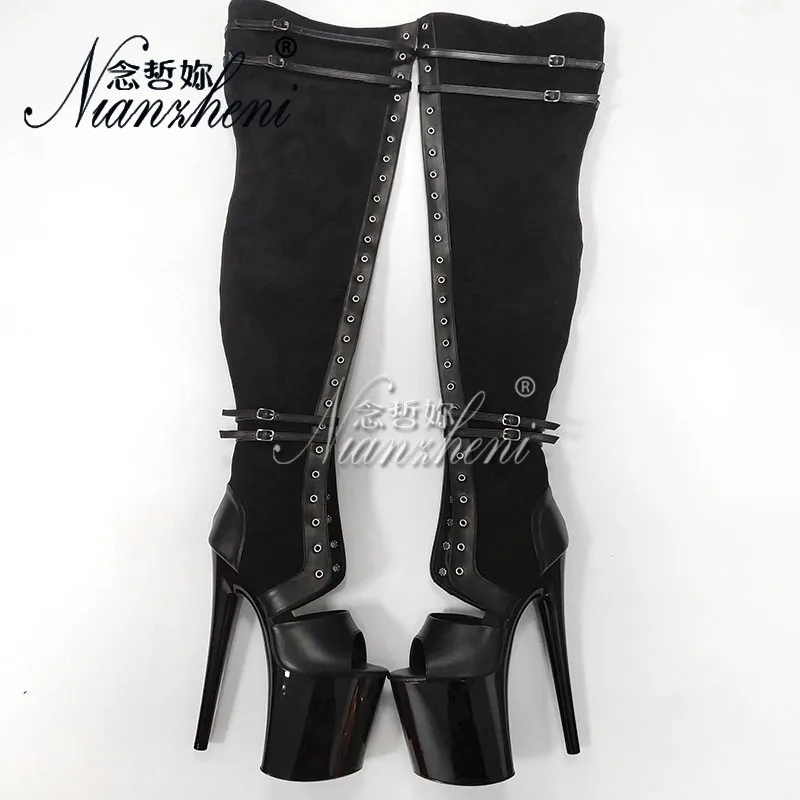 

Gothic 8Inch Sexy Fetish Shoes Pole Dance Platform Flock Over The Knee Boots 20cm Gladiator Open Toe Women Crossdresser Exotic